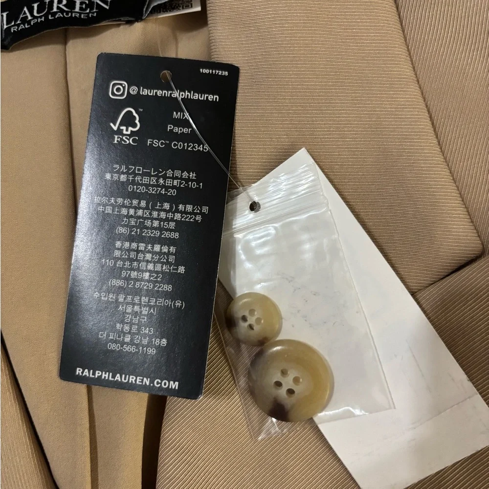 Lauren Ralph Lauren Double Peak Lapel Jacket in Tan Size 12. NWT